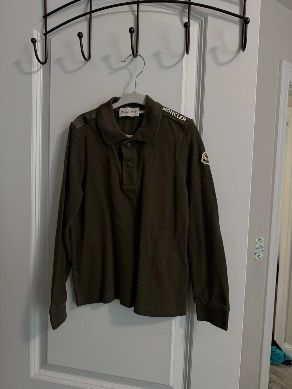 Moncler Kids Olive Green Long Sleeve Polo Shirt